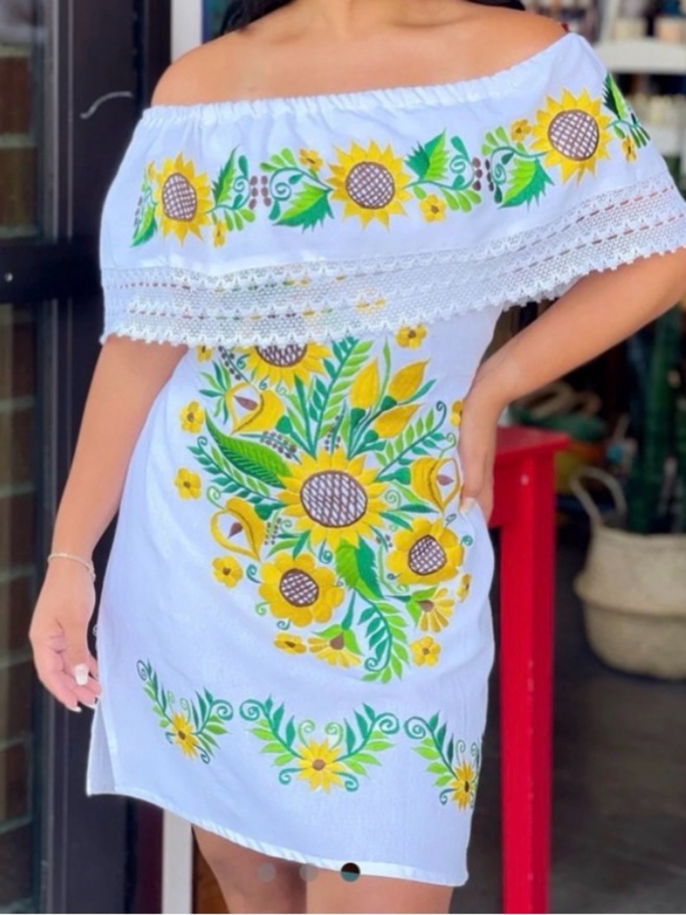 Bohemian Embroidered off the shoulder dress M